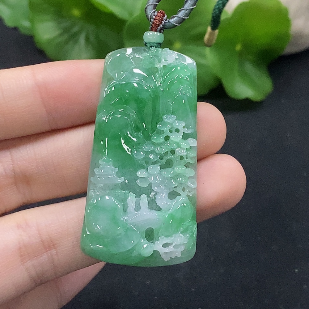 F35133279 Jadeite Pendant Landscape with Cord Total Weight Approx. 16.72g