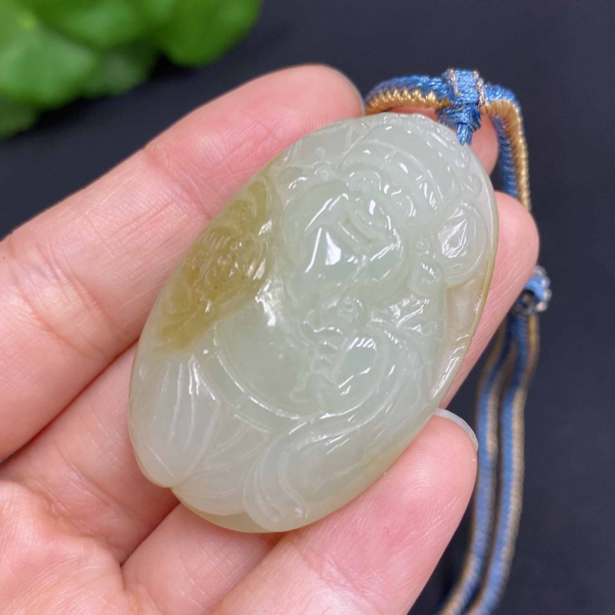 H29428133 Hetian Jade Pendant, God of Wealth, Total Weight (including rope): 42.6g, Accessories are not Hetian Jade