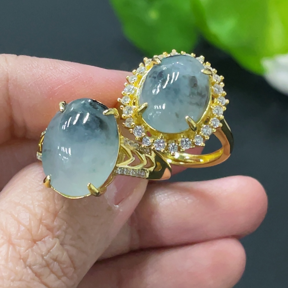 F34058458 Jadeite Cabochon Ring, Non-Gold Setting, Adjustable Size