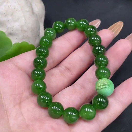 H31663843 Hetian Jade Bracelet, Approx. 9.2mm, Total Weight About 28g, Beads Not Hetian Jade