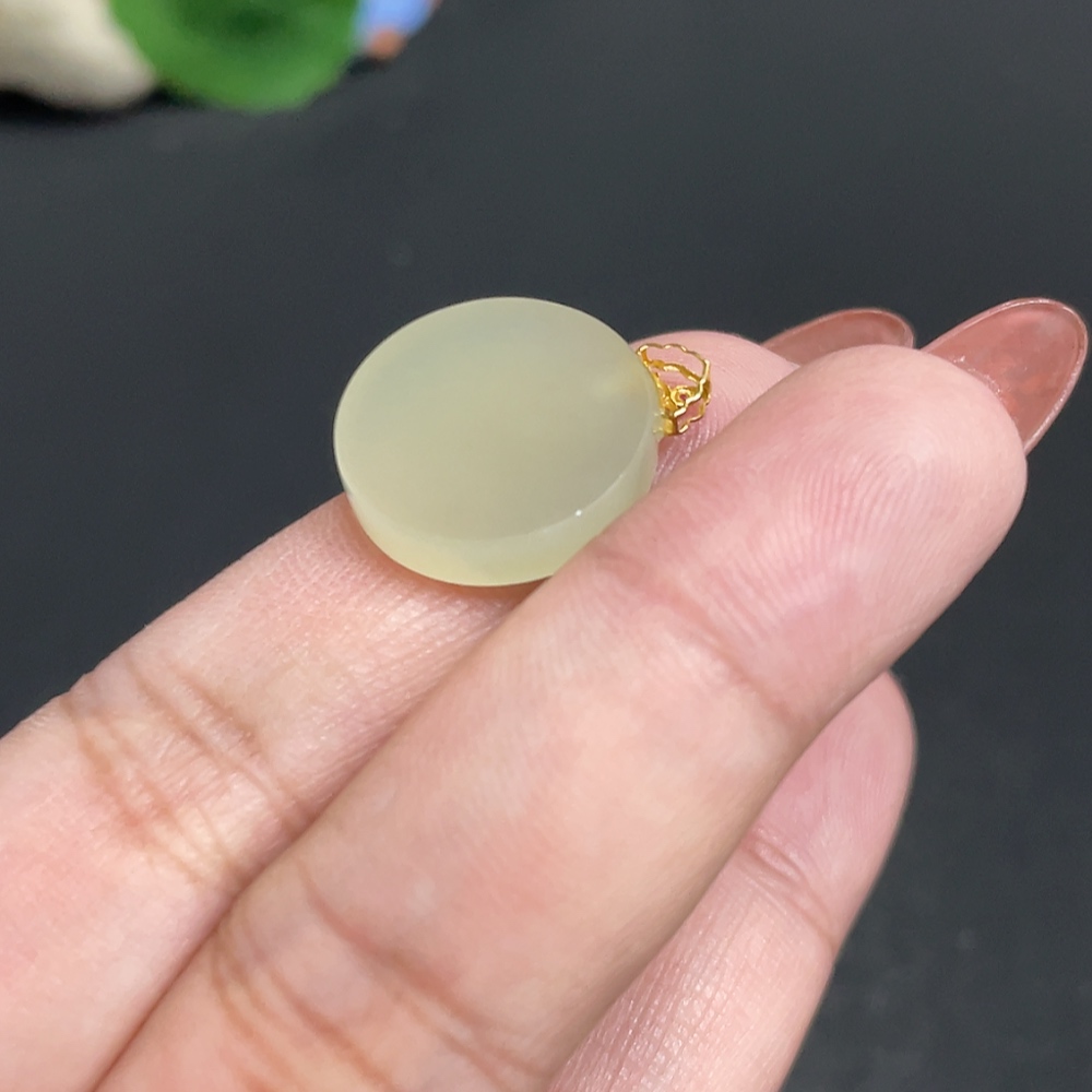 H34010761 Hetian Jade Inlaid Pendant, Plain Pendant, Total Weight Approx. 3.3g, 18k