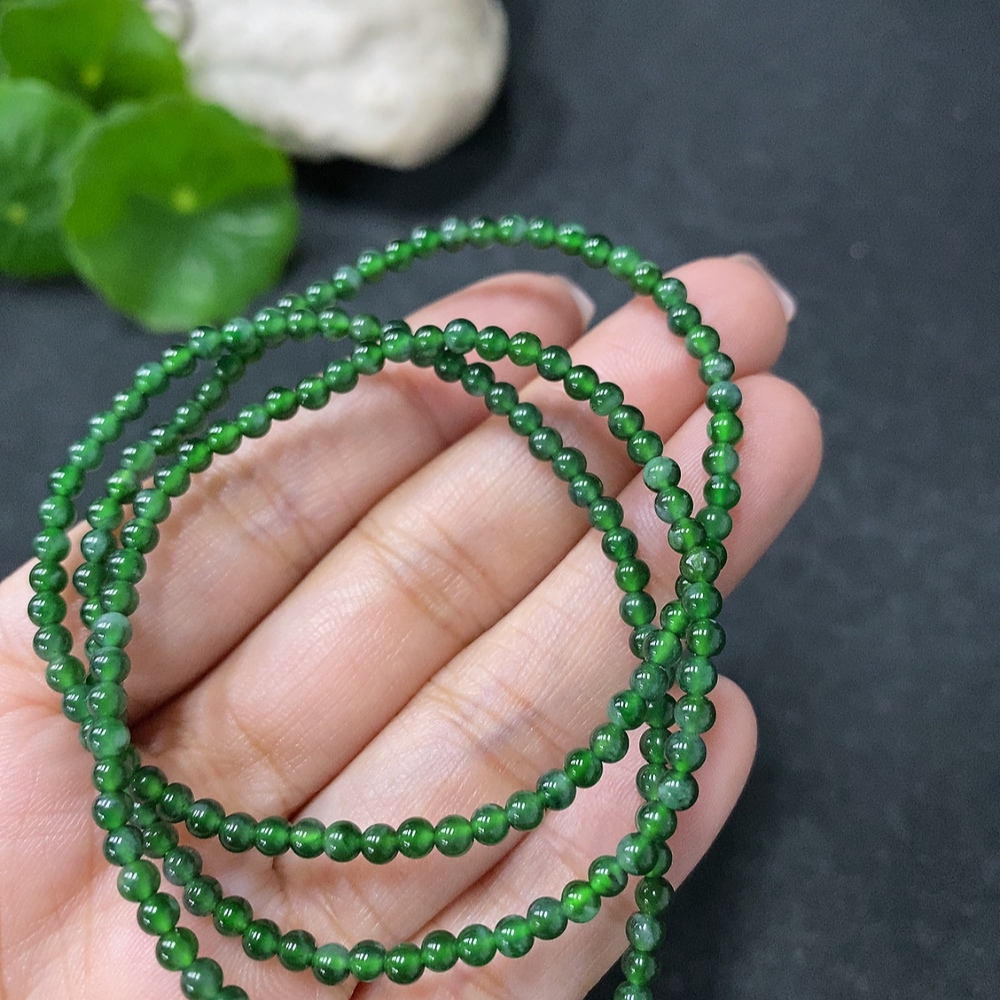 F34030535 Jadeite Bead Necklace Approx. 3mm Non-Gold Total Weight Approx. 9.62g