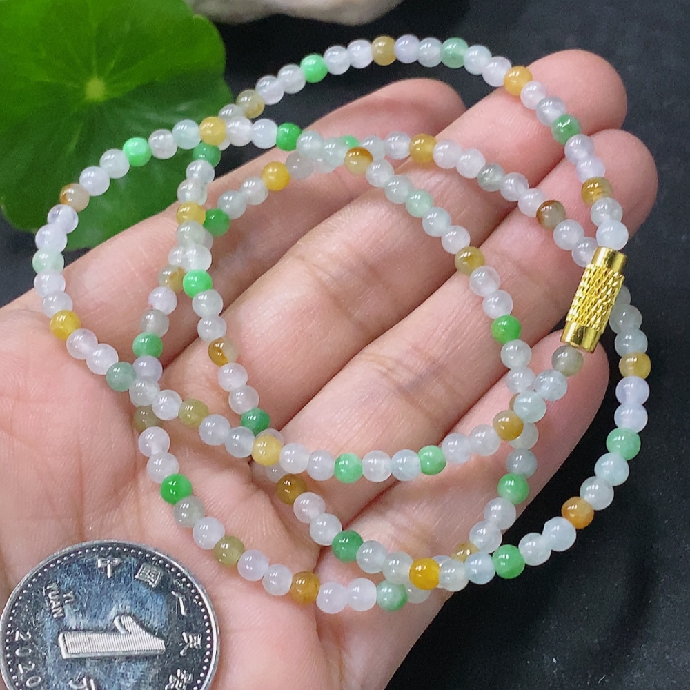 F33912710 Jadeite Bead Necklace Approx. 3.5mm Non-Gold Total Weight Approx. 10.27 Yellow Part Color Origin Undetermined