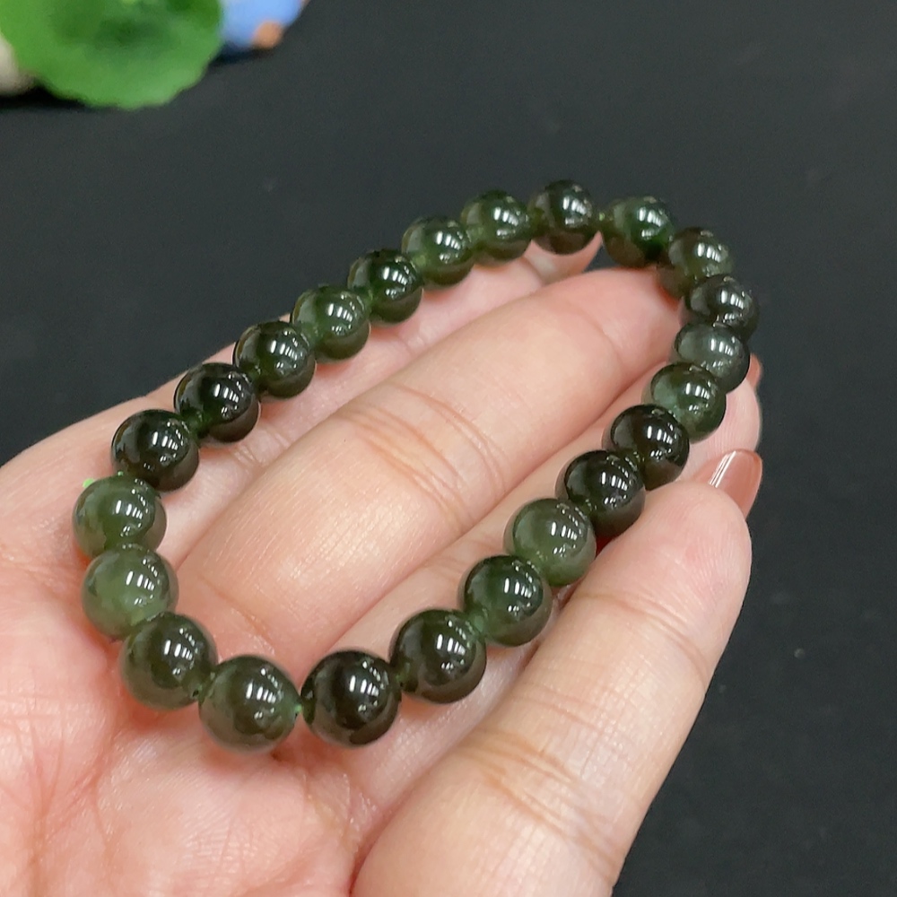 H35118066 Hetian Jade Bracelet, Approx. 7.8 mm Beads, Total Weight Approx. 18.5g