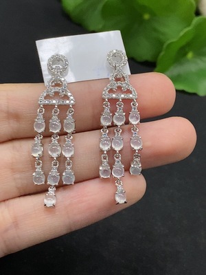 F33894911 Jadeite Cabochon Earrings Non-gold Setting Total Weight Approximately 5.28g