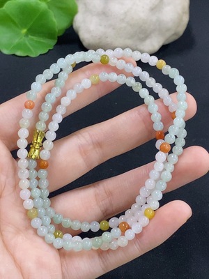 F46548203 翡翠珠链 卡4.1mm左右  非金镶 颜色成因未定 红珠非A  货品总重约18.8g