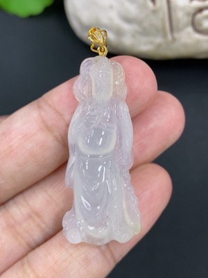 F46598957 翡翠关公挂件 18k金扣头 配镶钻石 货品总重约4.75g
