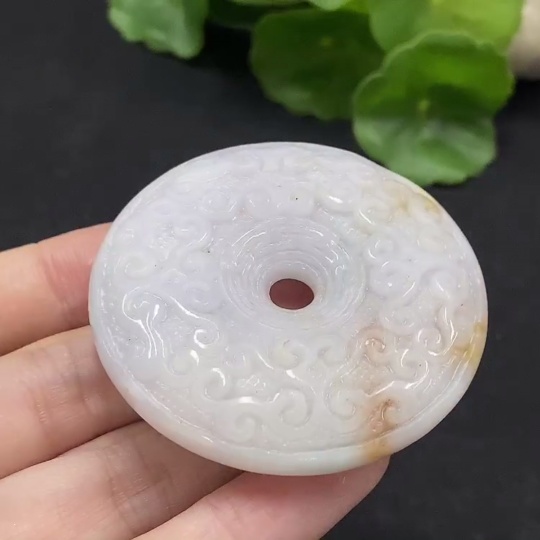 F34056749 Jadeite Safety Buckle Pendant, yellow part color origin undetermined, total weight approximately 49g