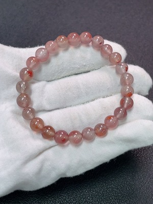 C34990867 South Red Agate Beaded Bracelet, Total Weight Approx. 15.12g, Bead Size About 7.6mm