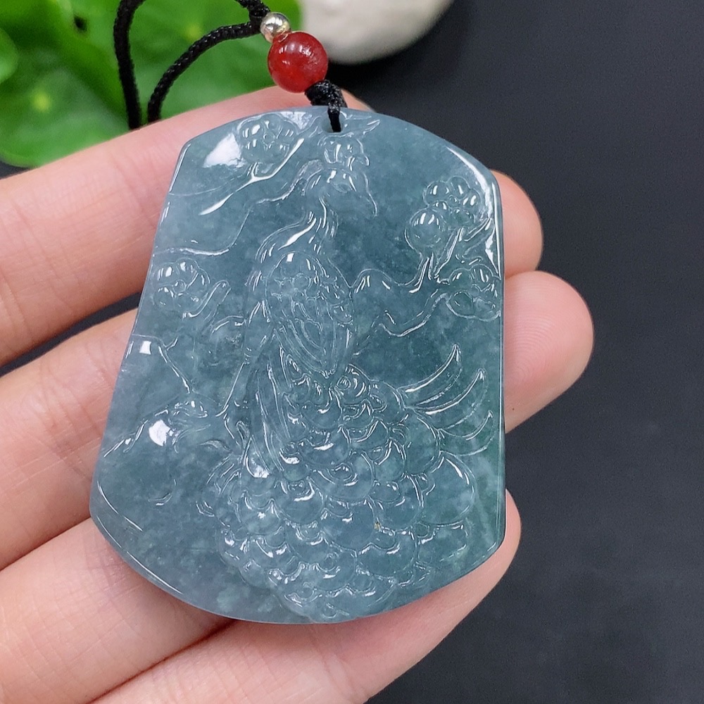 F29393496 Jadeite Phoenix and Peony Pendant