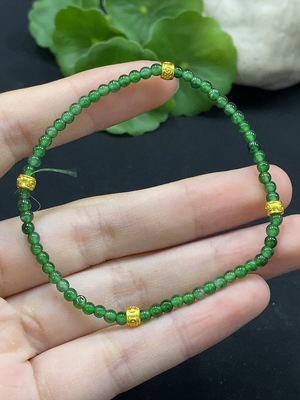 F34996630 Jadeite Beads Bracelet Approx. 3mm Non-Gold-Inlaid Total Weight Approx. 3.55g