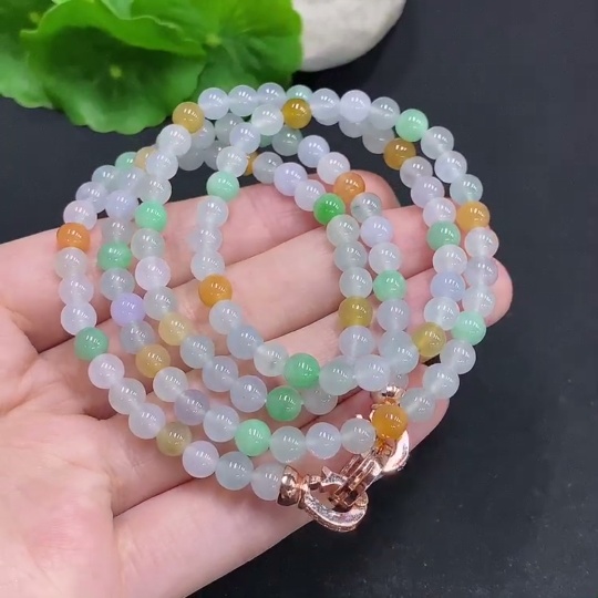 F32808266 Jadeite Bead Necklace Non-Gold Setting Total Weight Approx. 36.7g Size Around 5.2mm Color Origin Undetermined