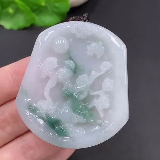 F24747910 Jadeite Magpie on Plum Branch Pendant Total Weight Approx. 33.1g (Including String Weight)