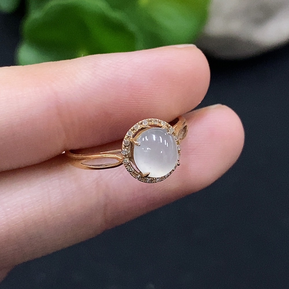 F35114974 Jadeite inlaid ring size 13 18K gold total weight about 1.3g (with diamond accents)