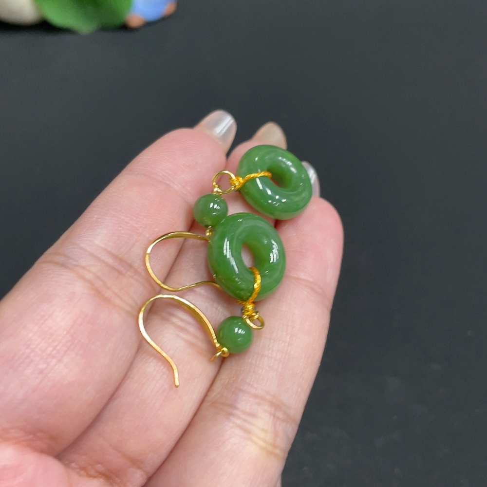 H32780628 Hetian Jade Inlaid Earrings Doughnut
