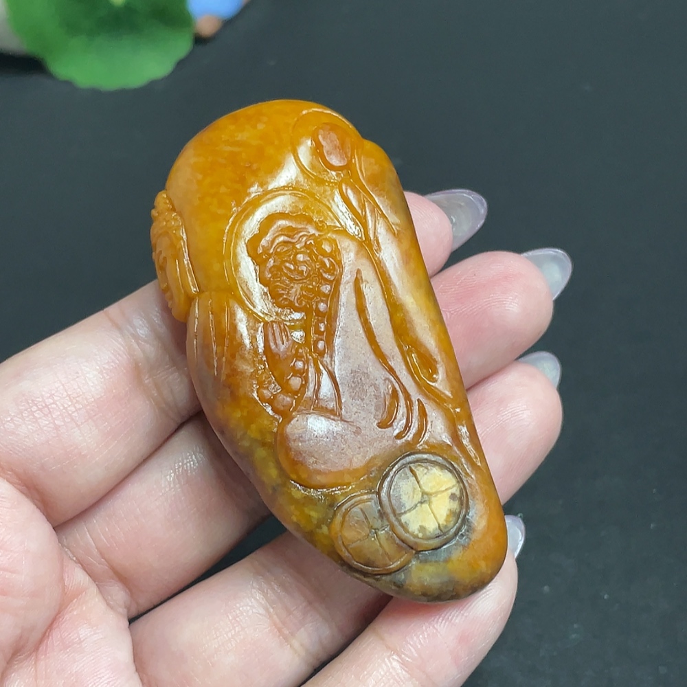 H32805545 Hetian Jade Pendant - Patriarch Bodhidharma - Contains Other Mineral Components - Undetermined Skin Color Origin - Total Weight Approximately 55.7g