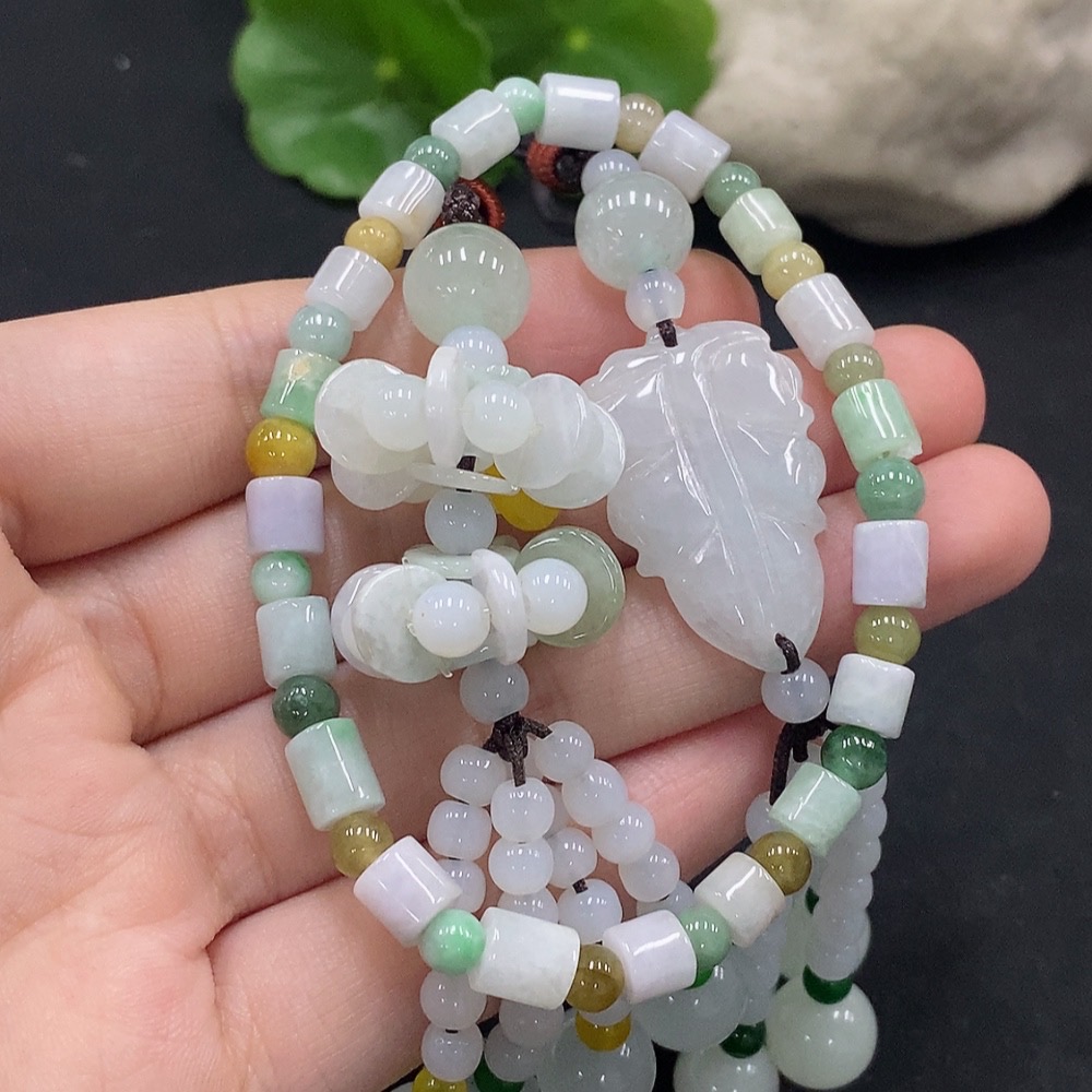 F34075260 Jadeite Bracelet/Pendant with Other Mineral Components, Non-Grade A Beads, Containing Impurities