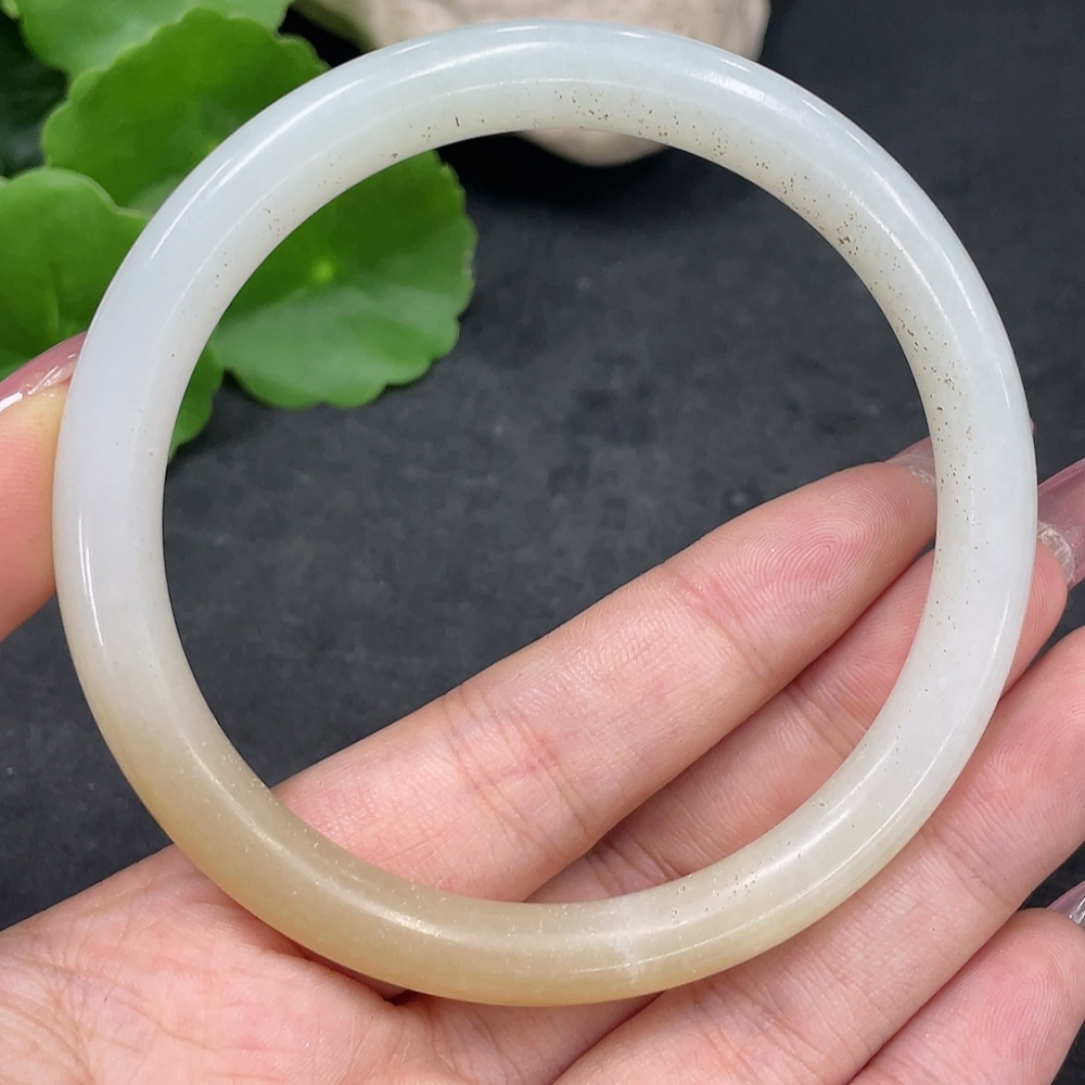 H33884993 Hetian Jade Round Bangle, Size 62.3, Total Weight Approx. 30.7g, Containing Other Mineral Components