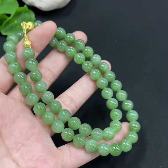 H27171298 Hetian Jade Bead Necklace Approx. 7.7mm Total Weight Approx. 44.2g Non-Gold