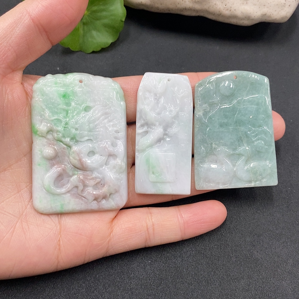 F13489376 Jadeite Dragon Pendant + Mandarin Duck Pendant