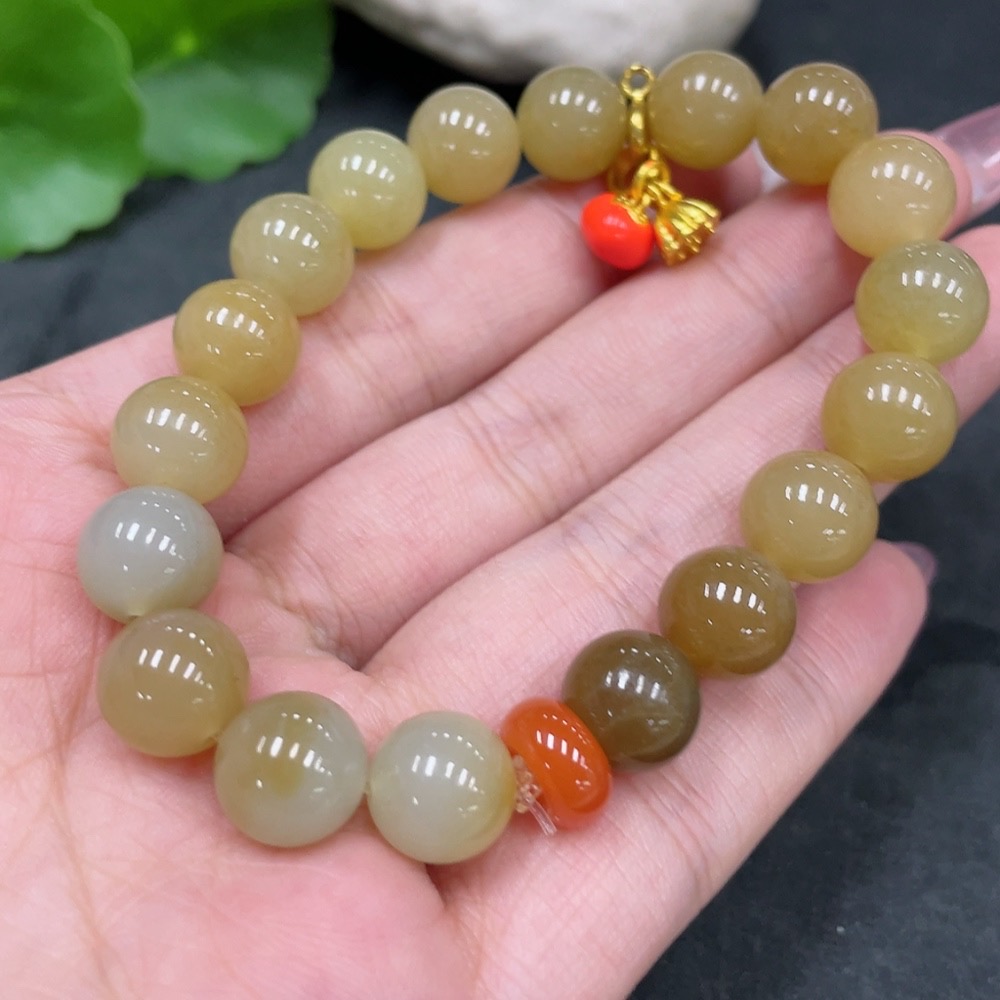 H33924967 Hetian Jade Bracelet, Beads Not Hetian Jade, Approx. 9.8mm, Total Weight Approx. 30.3g, Non-Gold
