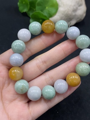 F34057167 Jadeite Bracelet Approx.13mm Beads Total Weight 55.9g Yellow Beads Non-A