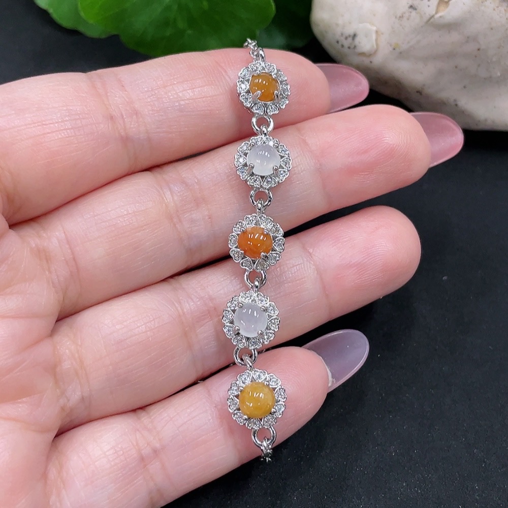 F34983115 Jadeite Inlaid Bracelet Total Weight Approximately 4.2g (Color Origin of Yellow and Red Parts Undetermined) (Non-Gold Inlaid)