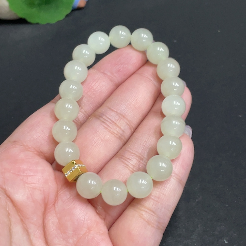 H33864203 Hetian Jade Bracelet Card 9.3mm Approx. Total Weight About 26.9g Non-Gold