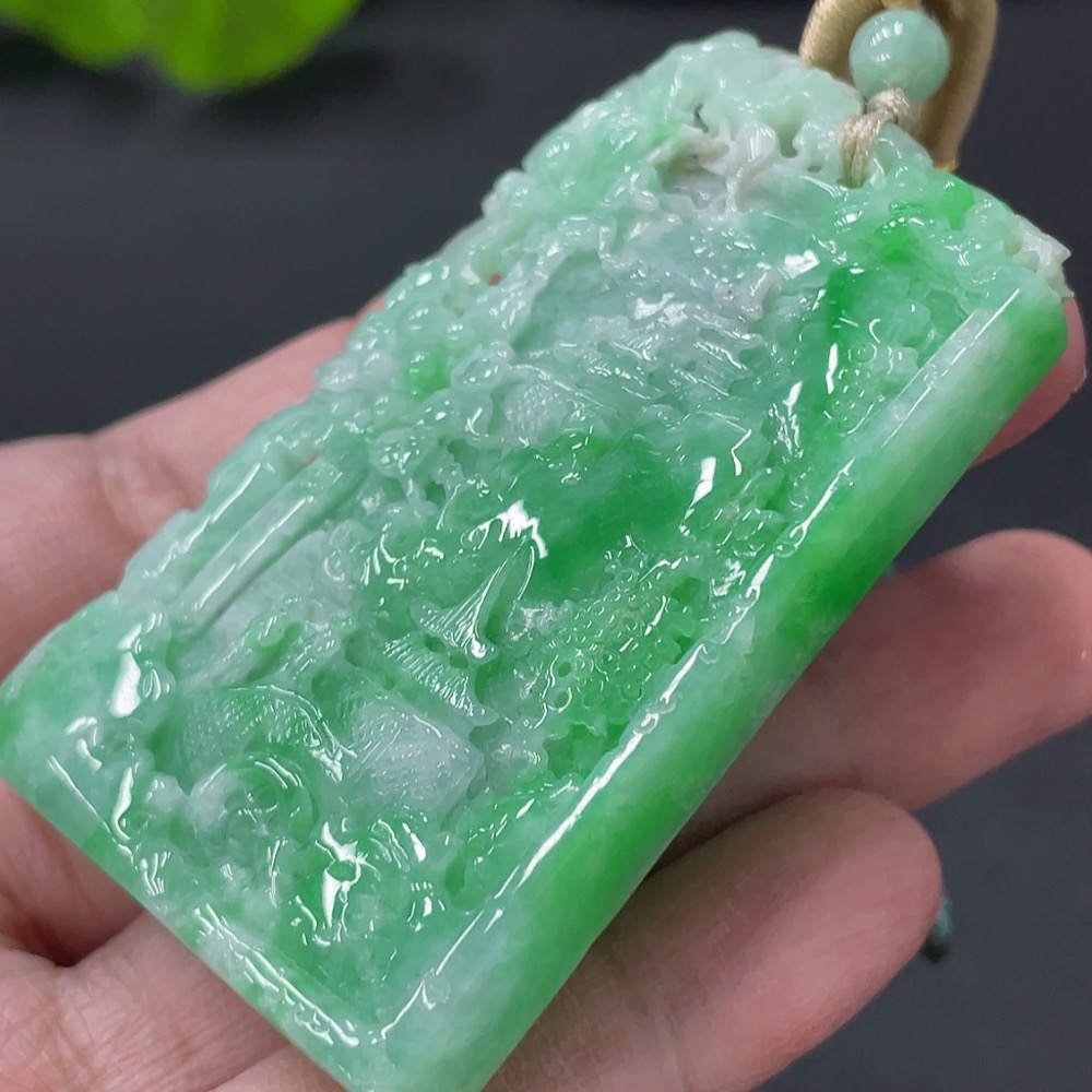 F31688565 Jadeite Landscape Pendant with Cord, Total Weight Approx. 46.1g