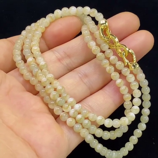 F34024102 Jadeite Beaded Necklace Approx. 4mm Total Weight Approx. 20.53g Non-Gold Yellow Part Color Origin Undetermined