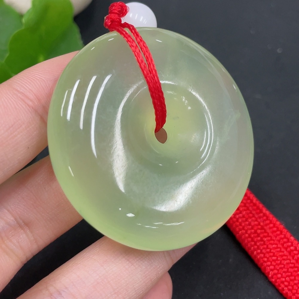 H34053664 Xiuyu (Serpentine Jade) Handheld Piece - Peace Buckle with Beads (Not Hetian Jade), Total Weight Approx. 54g (Including Cord)