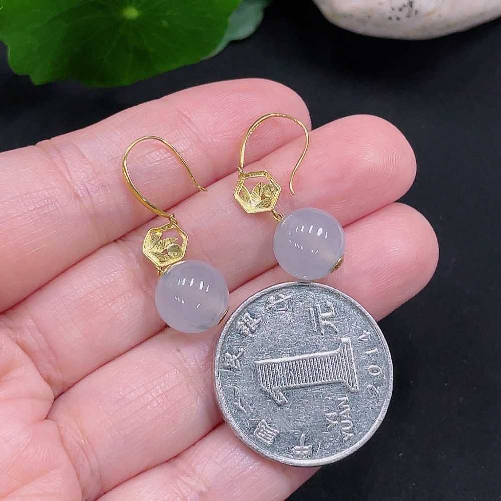 F29361179 Jadeite Inlaid Earrings, Pair, Approx. 9.8mm, 18K Gold, Total Weight Approx. 3.7g