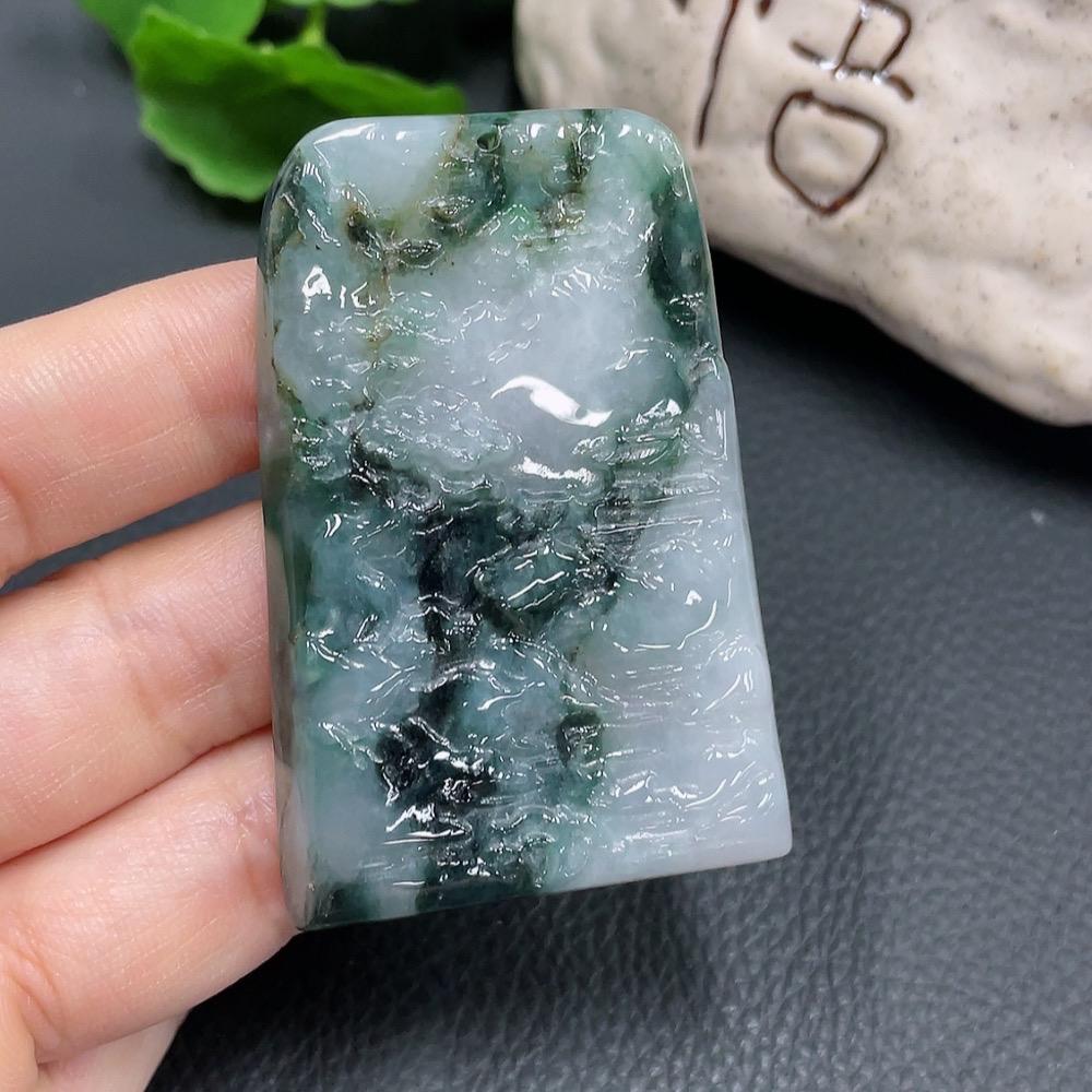 F22527707 Jadeite Pendant Landscape Plaque with Other Mineral Components, Total Weight 34.141g