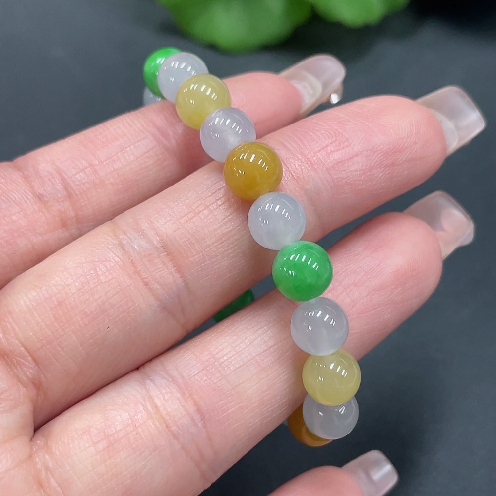 F20261525 Jadeite Bracelet Card 7mm approximately Yellow Beads Color Origin Undetermined Total Weight 13.423g