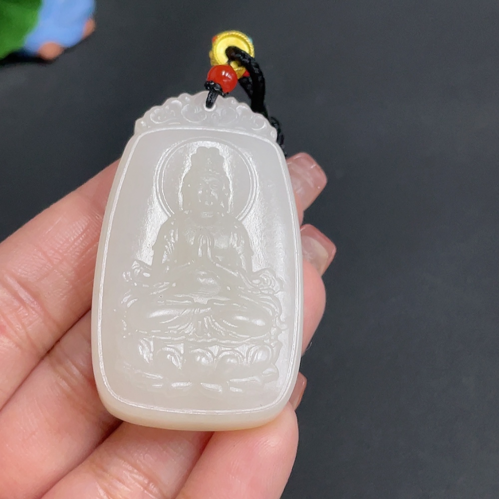 H25932431 Hetian Jade Pendant Guanyin Total Weight (including rope) approx. 47g