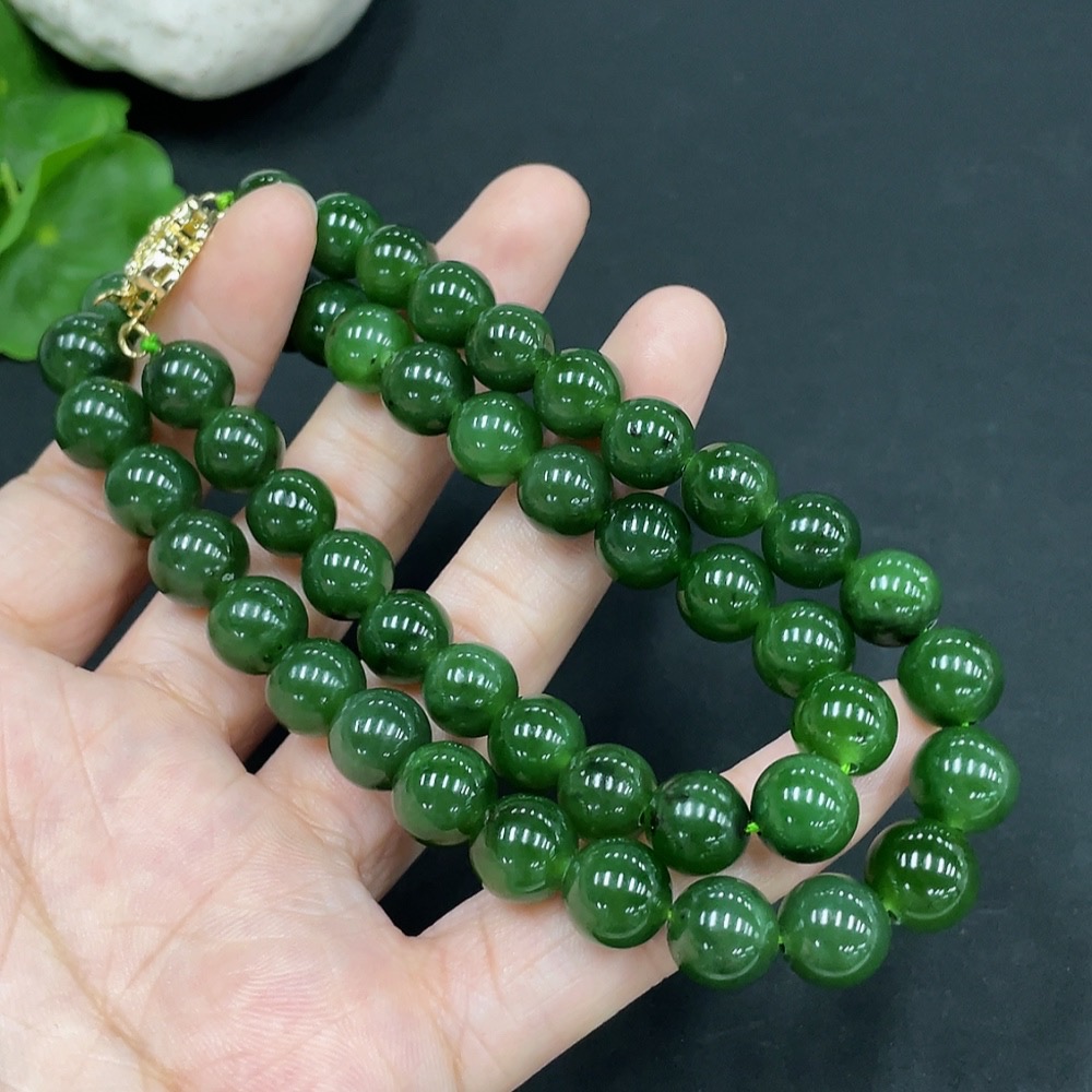 H25935661 Hetian Jade Bead Necklace Approx. 9.1mm Non-Gold Total Weight About 63.4g