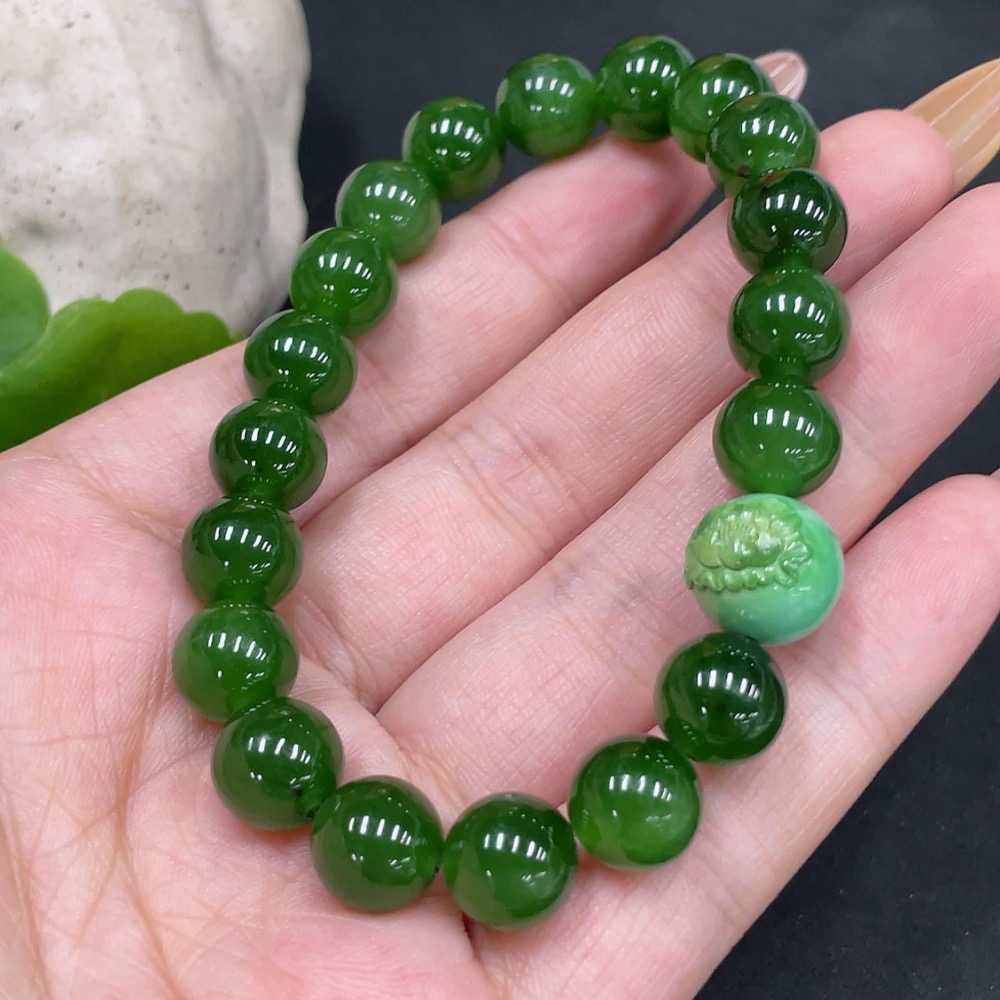 H31663843 Hetian Jade Bracelet, Approx. 9.2mm, Total Weight About 28g, Beads Not Hetian Jade