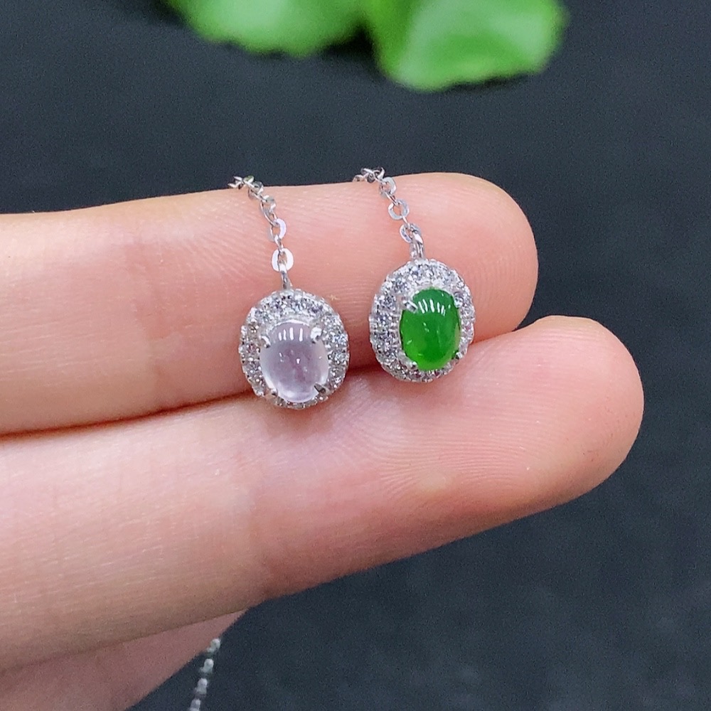 F31652882 Jadeite Cabochon Inlaid Necklace Non-Gold Inlaid Total Weight Approx. 3.53g