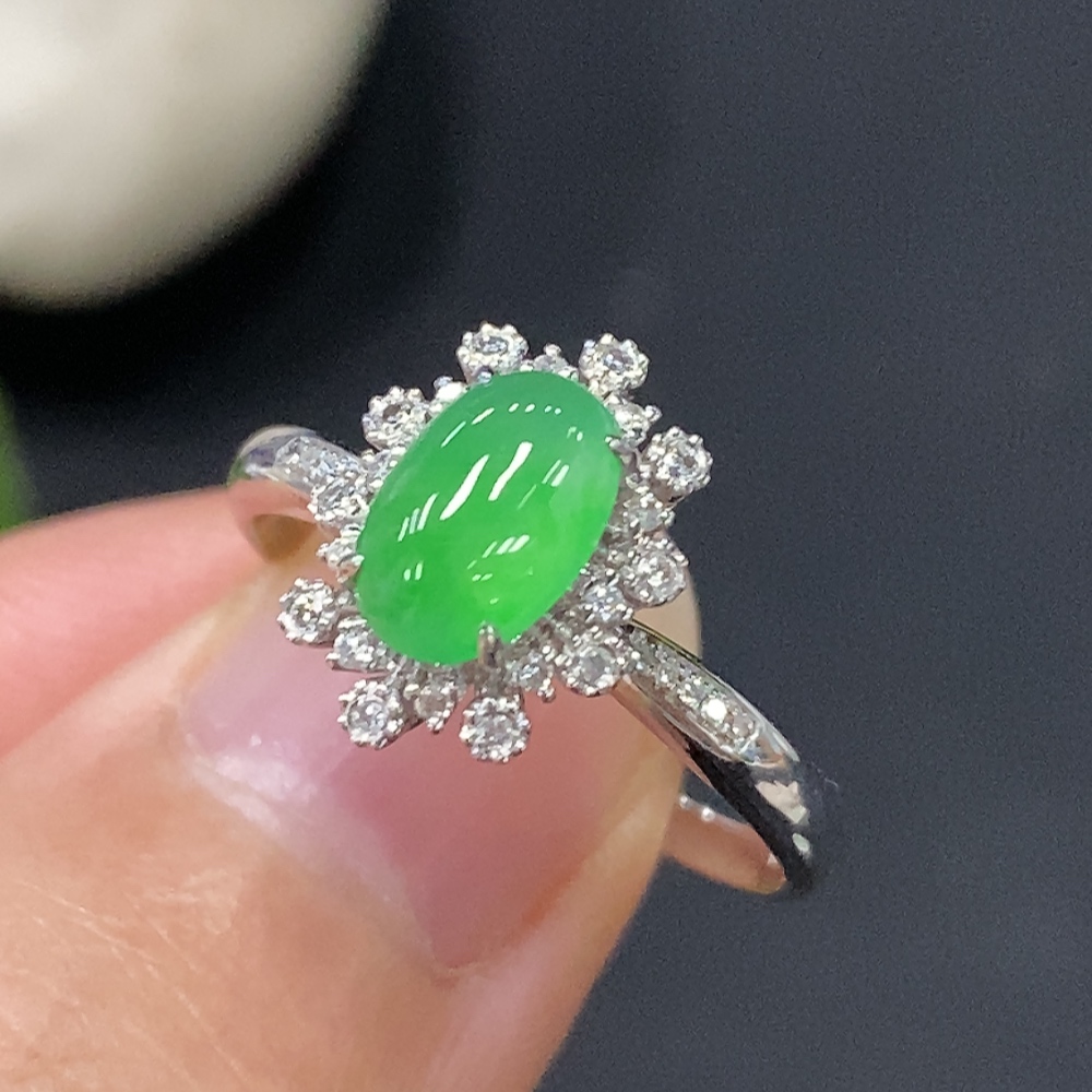 F29357648 Jadeite and Diamond Ring in 18k Gold, Size 13, Total Weight Approx. 2.58g