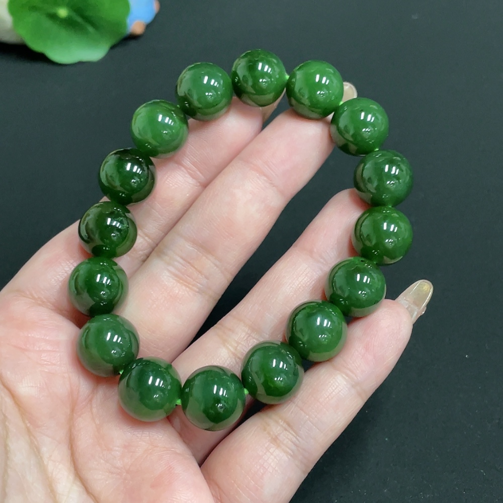 H32767538 Hetian Jade Bracelet Approx. 12.8mm Beads Total Weight Approx. 54.5g