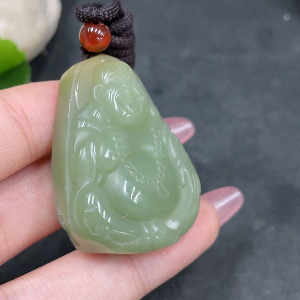 H33944265 Hetian Jade Pendant Buddha, Total Weight (including rope): 31.1g