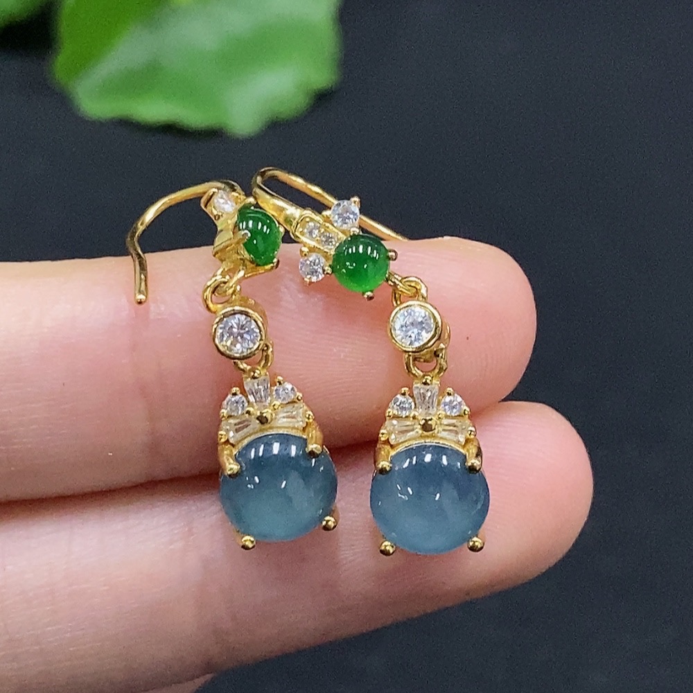 F33866699 Jadeite Cabochon Stud Earrings, Non-Gold Setting, Total Weight Approx. 2.46g