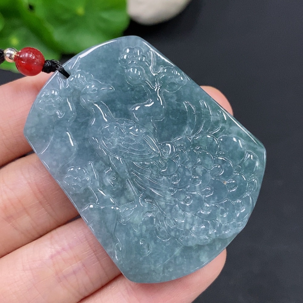 F29393496 Jadeite Phoenix and Peony Pendant