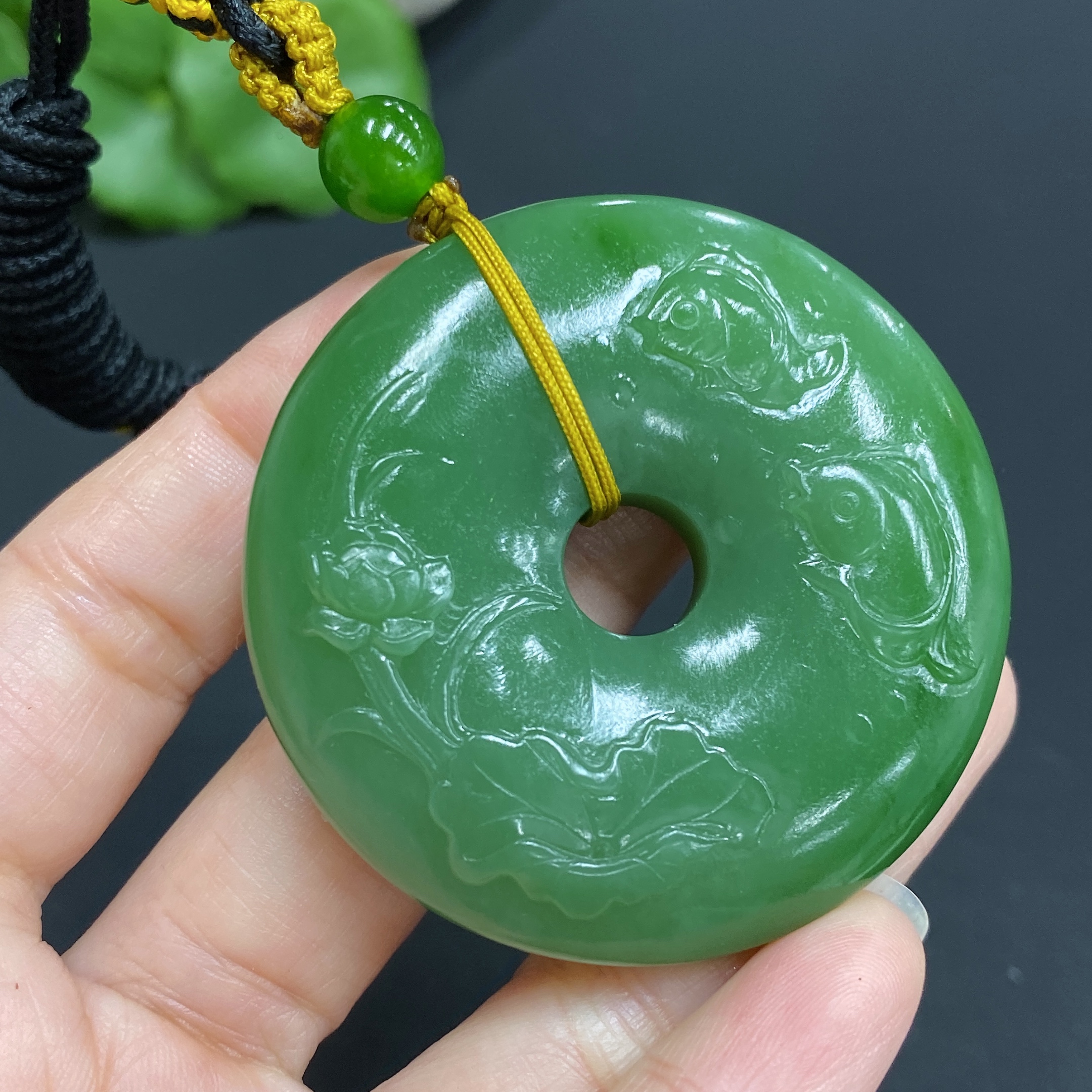 H27125859 Hetian Jade Pendant - Lotus and Fish Peace Buckle