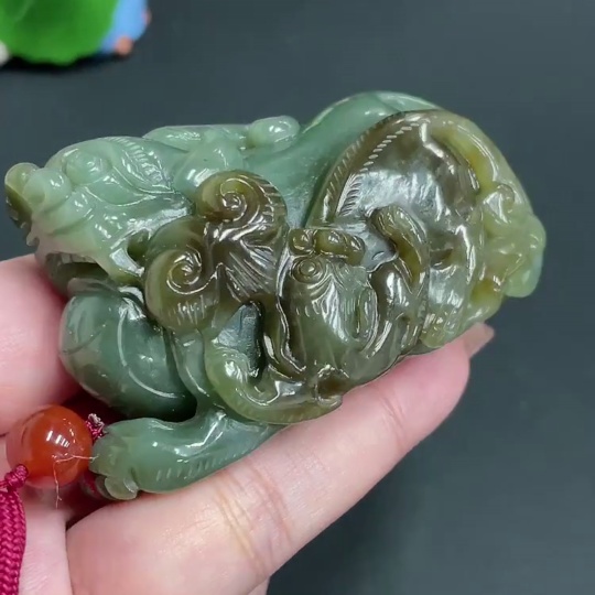 H21432075 Hetian Jade Pendant Pi Xiu with Non-Hetian Jade Accent Stone Total Weight Approx. (Including Rope) 158.2g