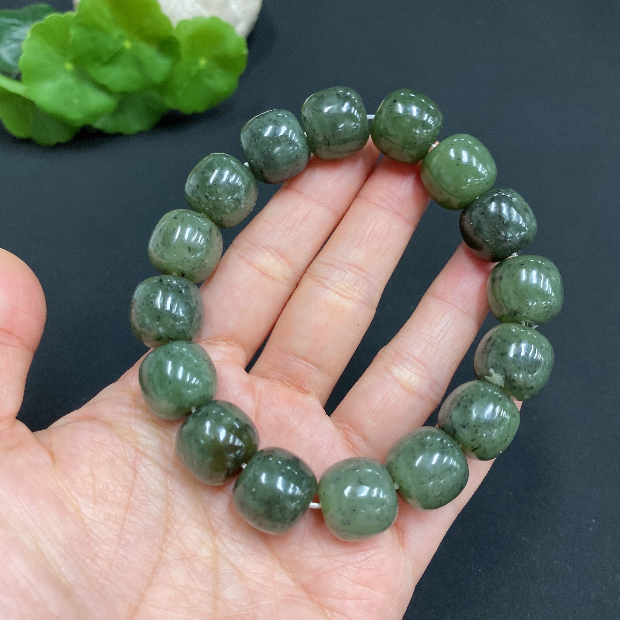 H29406436 Hetian Jade Bead Bracelet, approx. 13.8mm, total weight approx. 75.9g