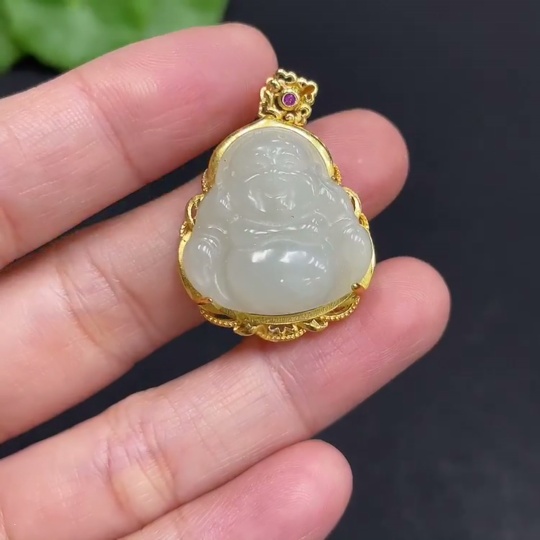 H35103141 Hetian Jade Pendant Buddha Non-Gold Inlaid Total Weight Approx. 4.6g