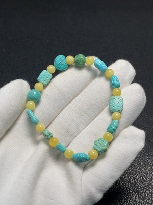 C29402660 Turquoise Bracelet, Approx. 7.8mm, Total Weight Approx. 7.93g, with Amber