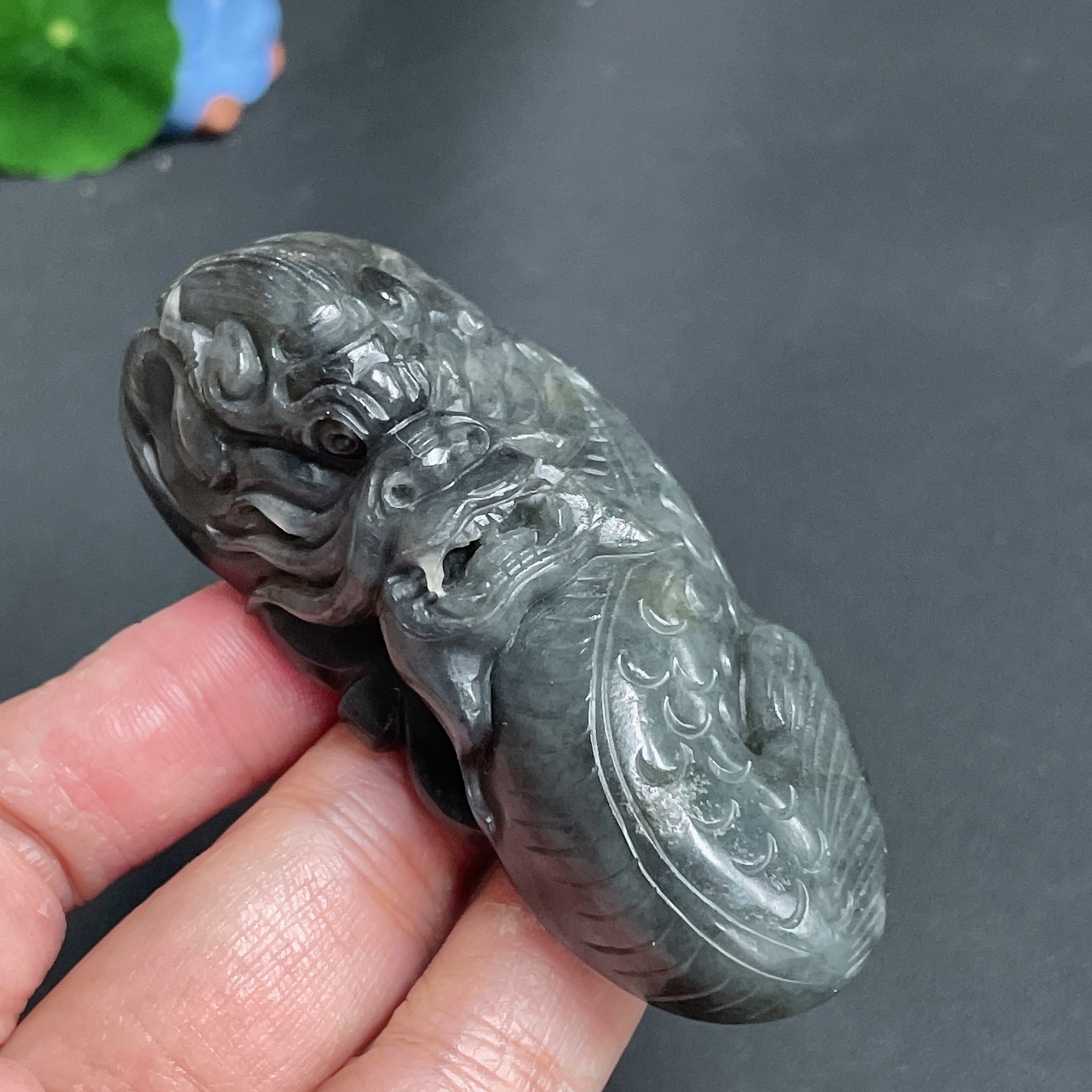 H24804786 Hetian Jade Handheld Ornament - Dragon Fish, Total Weight Approx. 103.9g