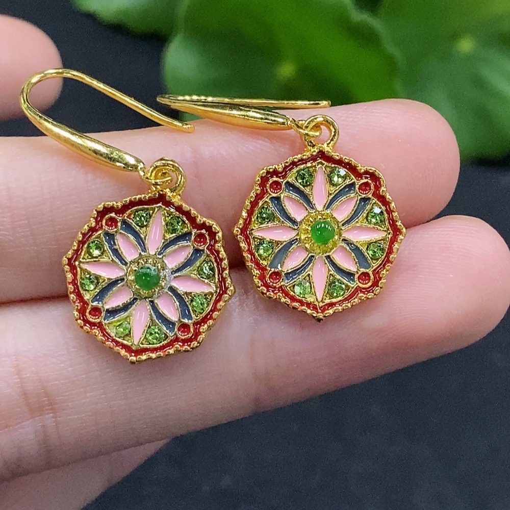 F35089824 Jadeite inlaid earrings, a pair, total weight about 3.9g (non-gold inlaid)